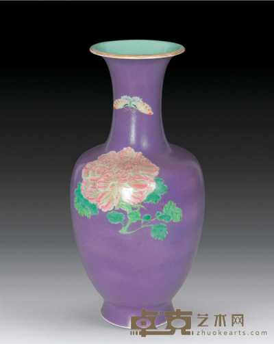 清 紫罗兰粉彩花蝶瓶 32×15cm